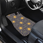Blue And Gold Celestial Pattern Print Front and Back Car Floor Mats