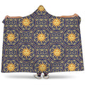 Blue And Gold Celestial Pattern Print Hooded Blanket
