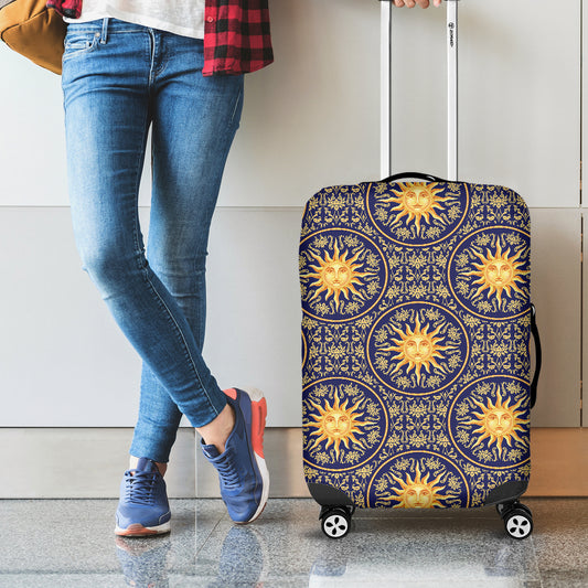 Blue And Gold Celestial Pattern Print Luggage Cover