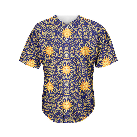 Blue And Gold Celestial Pattern Print Men's Baseball Jersey