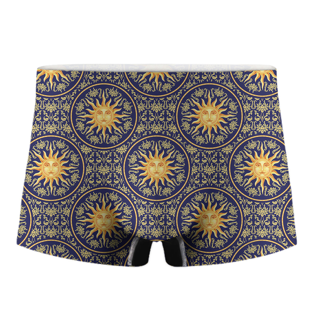 Blue And Gold Celestial Pattern Print Men's Boxer Briefs