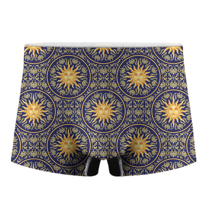 Blue And Gold Celestial Pattern Print Men's Boxer Briefs