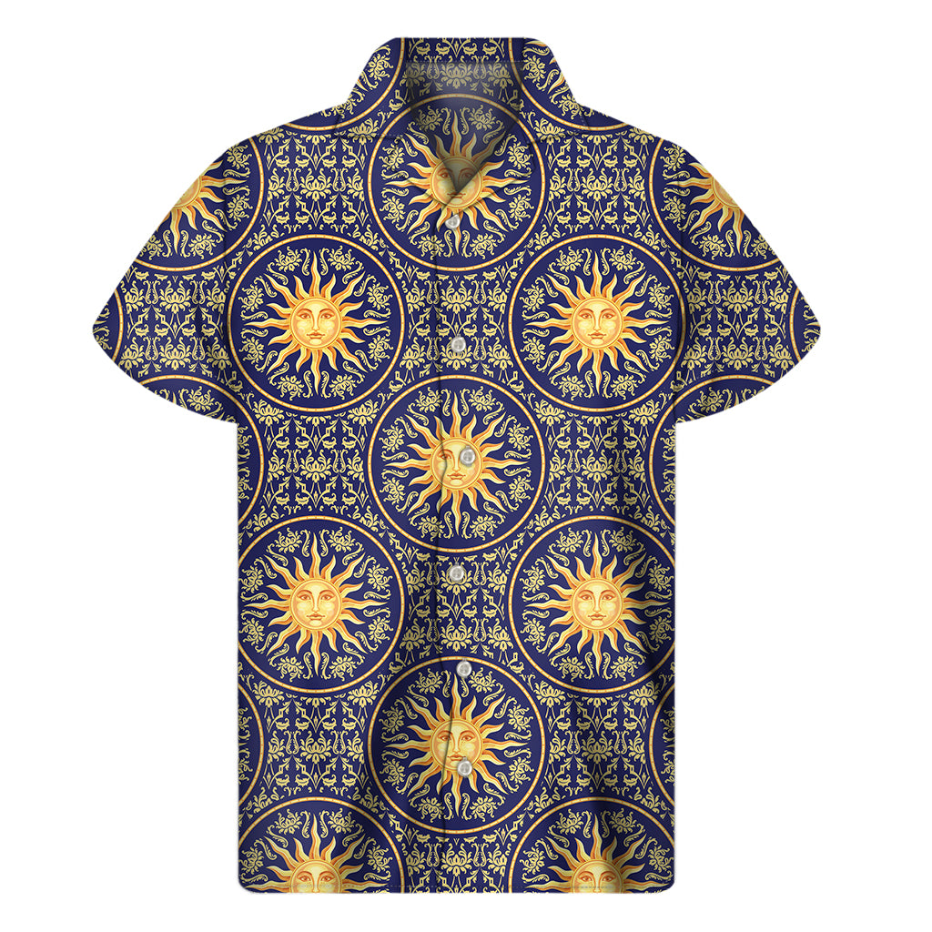 Blue And Gold Celestial Pattern Print Men's Short Sleeve Shirt
