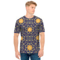 Blue And Gold Celestial Pattern Print Men's T-Shirt