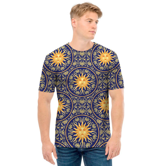 Blue And Gold Celestial Pattern Print Men's T-Shirt