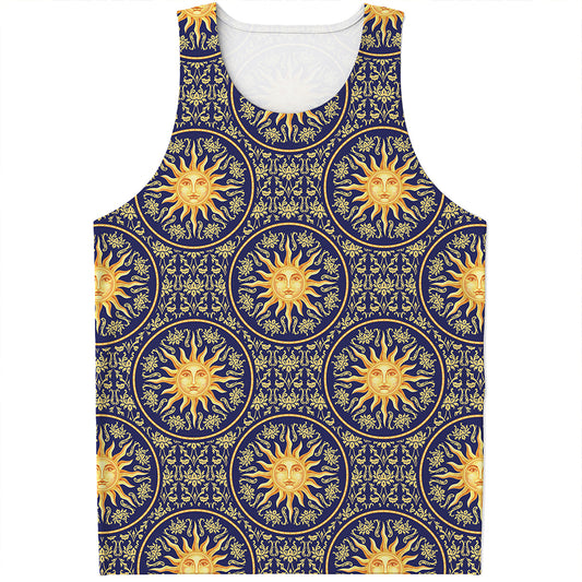 Blue And Gold Celestial Pattern Print Men's Tank Top