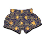 Blue And Gold Celestial Pattern Print Muay Thai Boxing Shorts