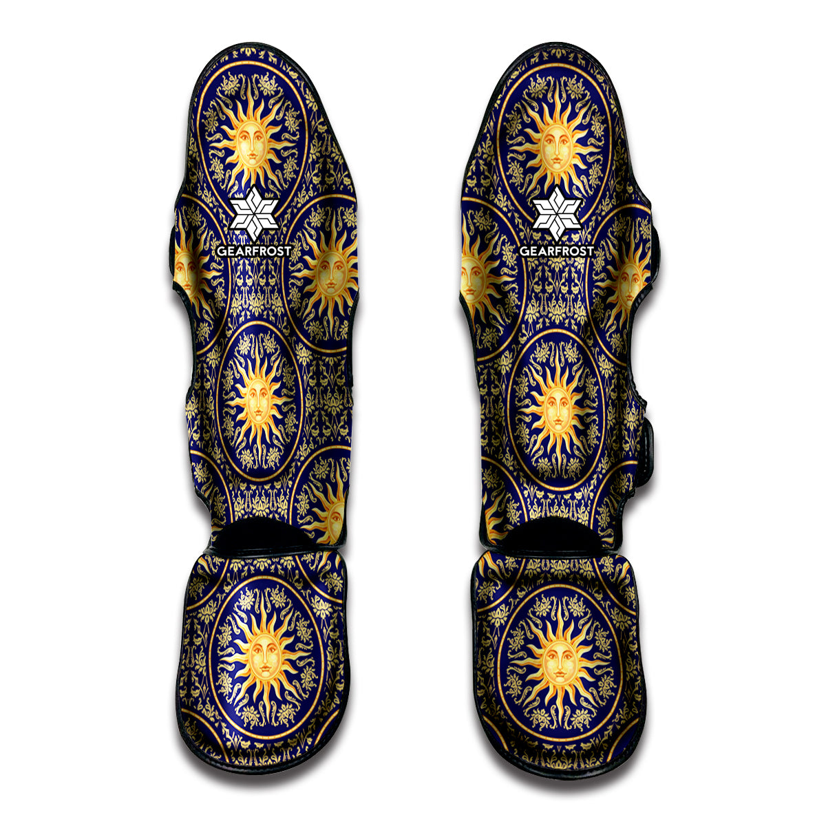 Blue And Gold Celestial Pattern Print Muay Thai Shin Guard