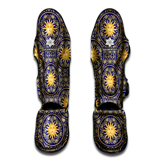 Blue And Gold Celestial Pattern Print Muay Thai Shin Guard
