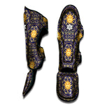 Blue And Gold Celestial Pattern Print Muay Thai Shin Guard