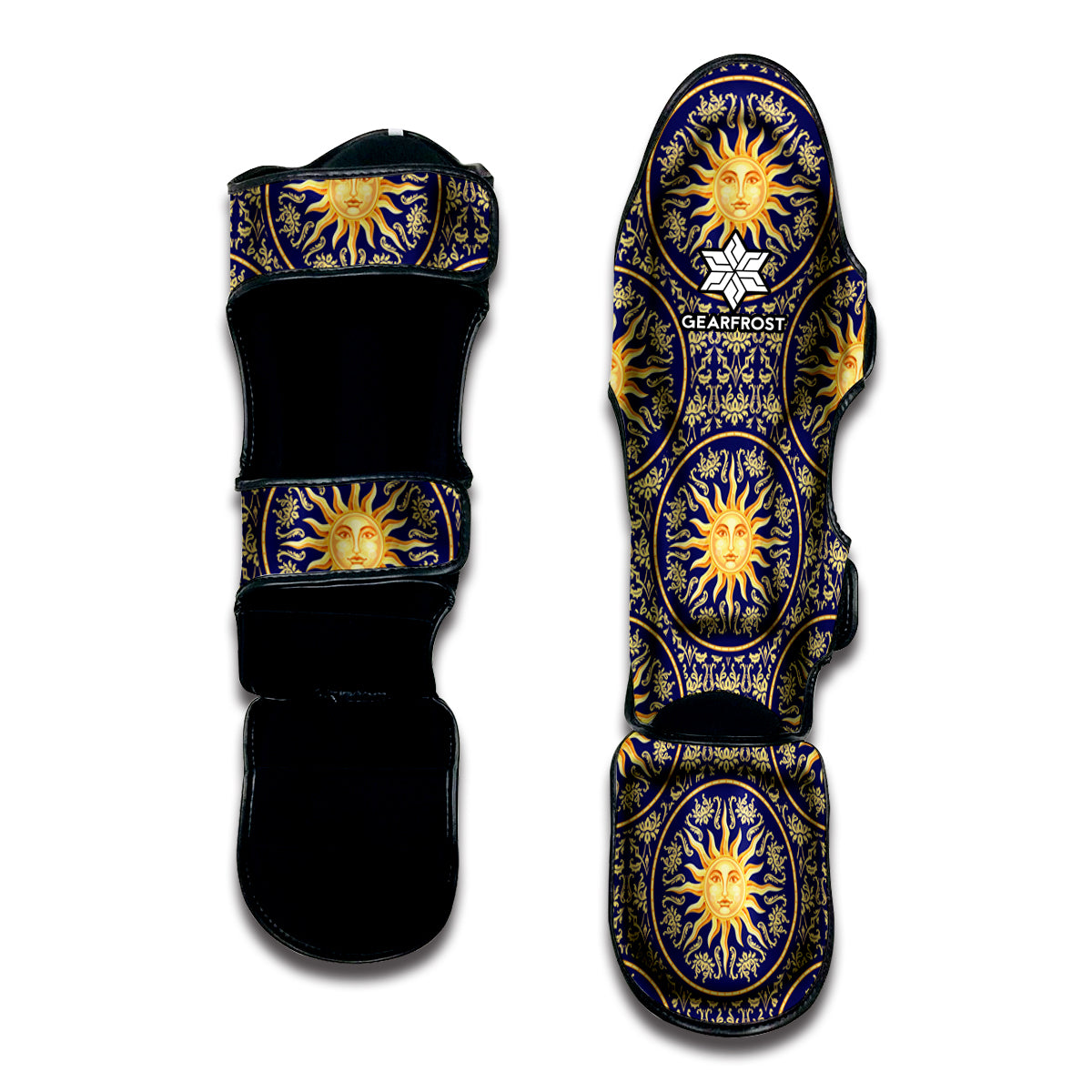 Blue And Gold Celestial Pattern Print Muay Thai Shin Guard
