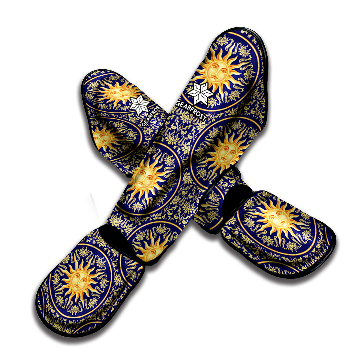 Blue And Gold Celestial Pattern Print Muay Thai Shin Guard