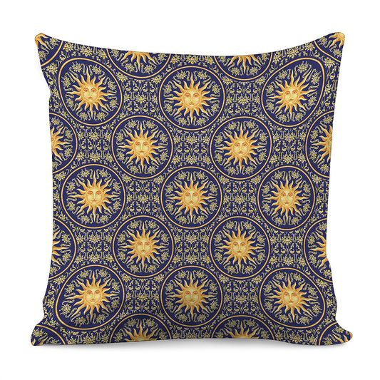 Blue And Gold Celestial Pattern Print Pillow Cover