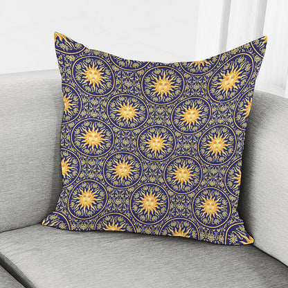 Blue And Gold Celestial Pattern Print Pillow Cover