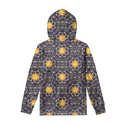 Blue And Gold Celestial Pattern Print Pullover Hoodie