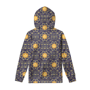 Blue And Gold Celestial Pattern Print Pullover Hoodie