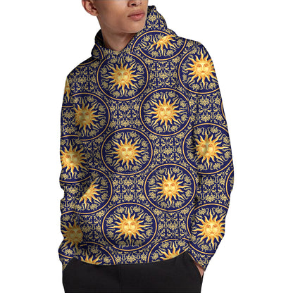 Blue And Gold Celestial Pattern Print Pullover Hoodie