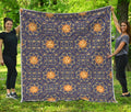 Blue And Gold Celestial Pattern Print Quilt