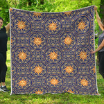 Blue And Gold Celestial Pattern Print Quilt