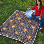 Blue And Gold Celestial Pattern Print Quilt