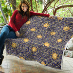 Blue And Gold Celestial Pattern Print Quilt