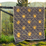Blue And Gold Celestial Pattern Print Quilt