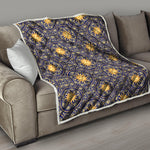 Blue And Gold Celestial Pattern Print Quilt