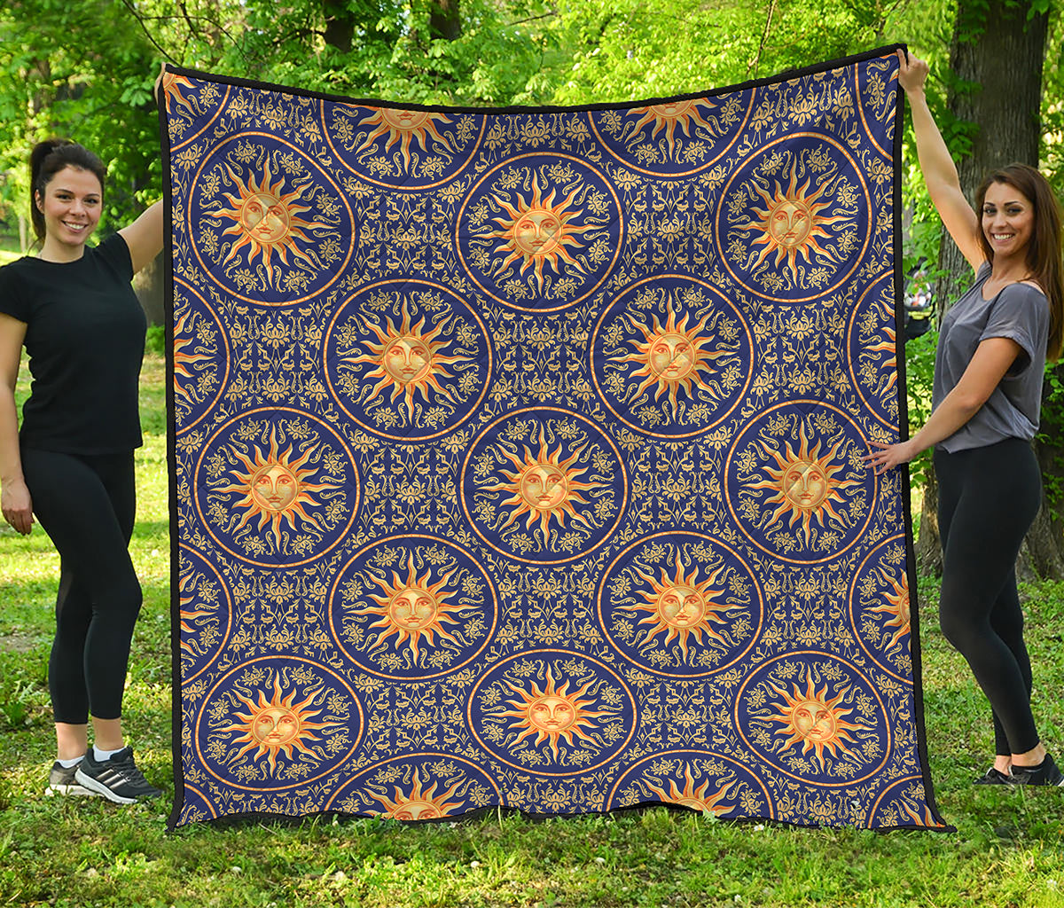Blue And Gold Celestial Pattern Print Quilt