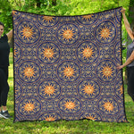 Blue And Gold Celestial Pattern Print Quilt