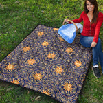 Blue And Gold Celestial Pattern Print Quilt