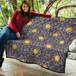 Blue And Gold Celestial Pattern Print Quilt