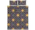Blue And Gold Celestial Pattern Print Quilt Bed Set