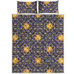 Blue And Gold Celestial Pattern Print Quilt Bed Set