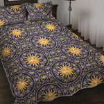 Blue And Gold Celestial Pattern Print Quilt Bed Set
