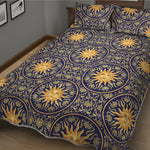 Blue And Gold Celestial Pattern Print Quilt Bed Set