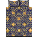 Blue And Gold Celestial Pattern Print Quilt Bed Set