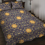 Blue And Gold Celestial Pattern Print Quilt Bed Set