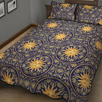 Blue And Gold Celestial Pattern Print Quilt Bed Set