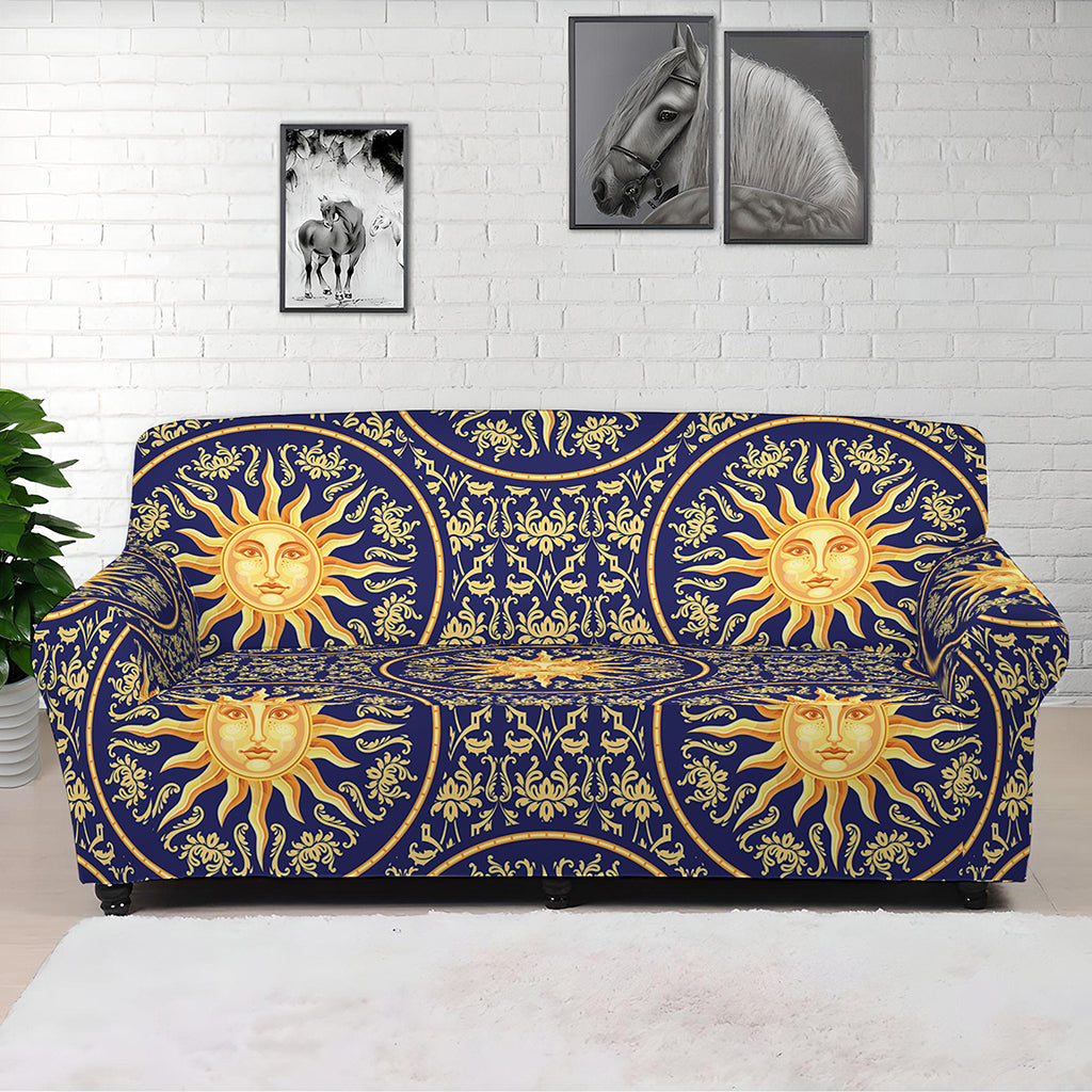 Blue And Gold Celestial Pattern Print Sofa Cover