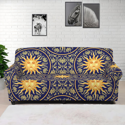 Blue And Gold Celestial Pattern Print Sofa Cover