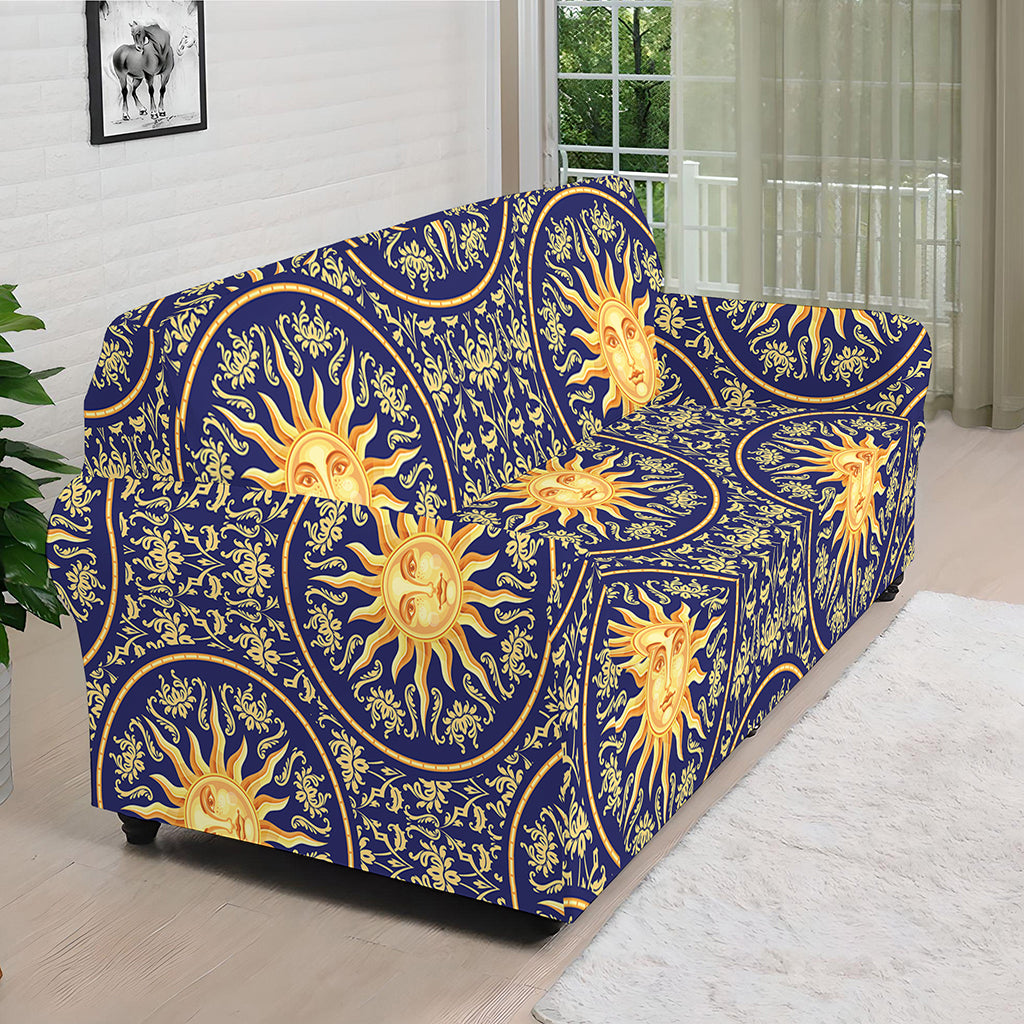 Blue And Gold Celestial Pattern Print Sofa Cover