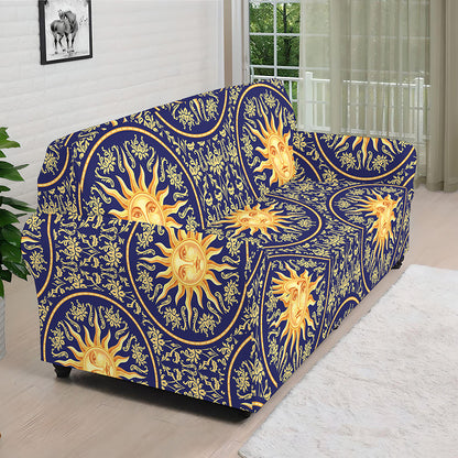 Blue And Gold Celestial Pattern Print Sofa Cover