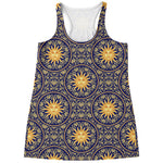Blue And Gold Celestial Pattern Print Women's Racerback Tank Top