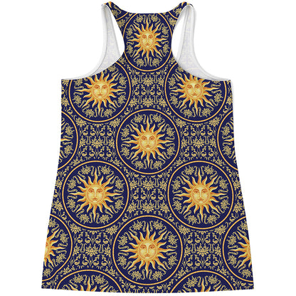 Blue And Gold Celestial Pattern Print Women's Racerback Tank Top