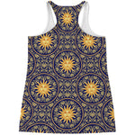 Blue And Gold Celestial Pattern Print Women's Racerback Tank Top