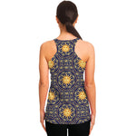 Blue And Gold Celestial Pattern Print Women's Racerback Tank Top