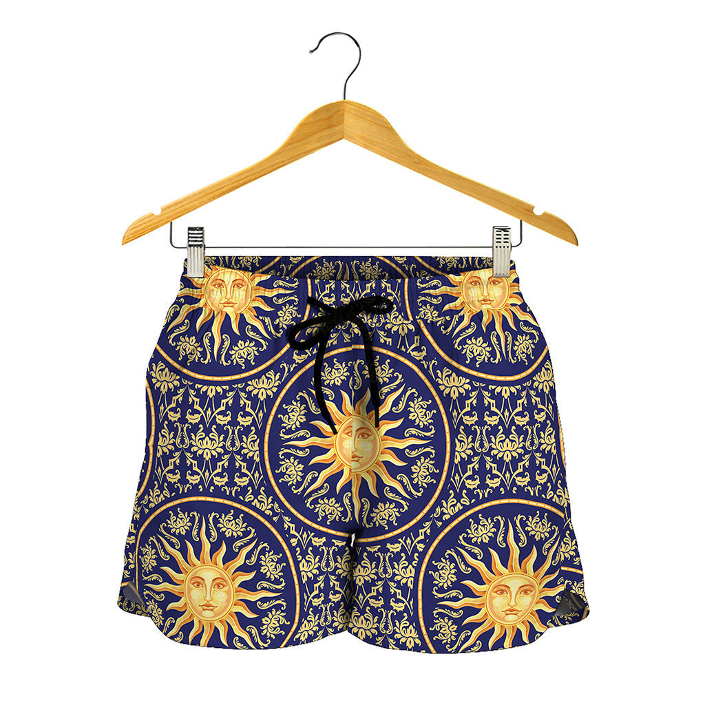 Blue And Gold Celestial Pattern Print Women's Shorts