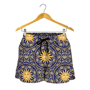 Blue And Gold Celestial Pattern Print Women's Shorts