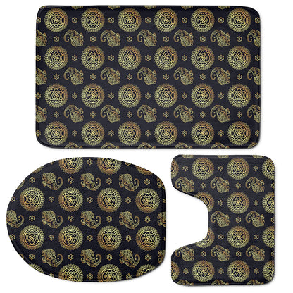 Blue And Gold Tribal Elephant Print 3 Piece Bath Mat Set