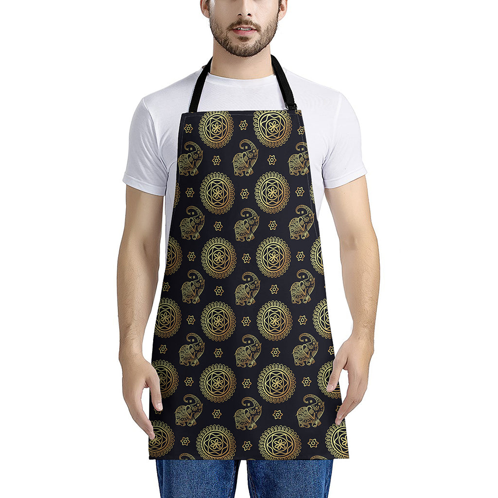 Blue And Gold Tribal Elephant Print Apron